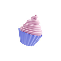 3d render illustration of cupcake. Simple icon for web and app. Modern trendy design. Isolated on white background.