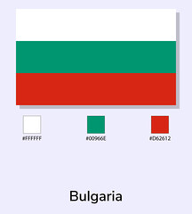Vector Illustration of Bulgaria flag isolated on light blue background. Illustration Bulgaria flag with Color Codes. As close as possible to the original. ready to use, easy to edit.