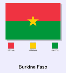 Vector Illustration of Burkina Faso flag isolated on light blue background. Illustration Burkina Faso flag with Color Codes. As close as possible to the original.