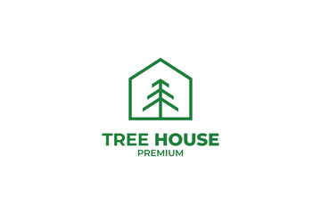 Nature green house logo with tree and leaf icon design vector template