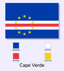 Vector Illustration of Cape Verde flag isolated on light blue background. Illustration Cape Verde flag with Color Codes. As close as possible to the original. ready to use, easy to edit.