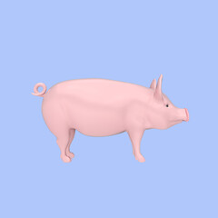 3d render illustration of pig. Simple icon for web and app. Modern trendy design. Isolated on blue background.