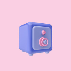 3d render illustration of safe. Simple icon for web and app. Modern trendy design. Isolated on pink background.