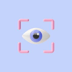 Fototapeta premium 3d render illustration of eye scan. Simple icon for web and app. Modern trendy design. Isolated on blue background.