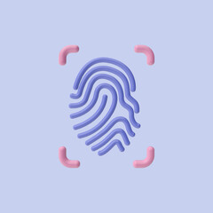 3d render illustration of fingerprint scanning. Simple icon for web and app. Modern trendy design. Isolated on blue background.