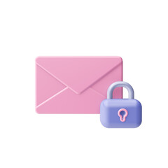 3d render illustration of letter, paper envelope with protection icon. Can be used for web and app. Modern trendy design. Isolated on white background.