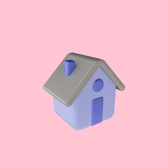 3d render illustration of small house. Simple icon for web and app. Modern trendy design. Isolated on pink background.