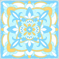 Traditional ornate portuguese tiles azulejos. Vintage pattern for textile design. Geometric mosaic, majolica. Seamless geometric pattern. Vector decorative background. Vintage floral pattern.