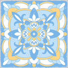 Traditional ornate portuguese tiles azulejos. Vintage pattern for textile design. Geometric mosaic, majolica. Seamless geometric pattern. Vector decorative background. Vintage floral pattern.