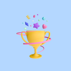 3d render illustration of cup. Simple icon for web and app. Modern trendy design. Isolated on bluebackground.