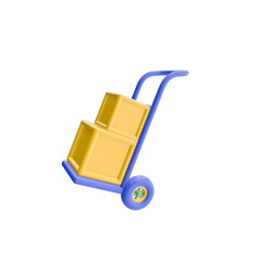 3d render illustration of trolley with boxes. Simple icon for web and app. Modern trendy design. Isolated on white background.