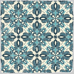 Traditional ornate portuguese tiles azulejos. Vintage pattern for textile design. Geometric mosaic, majolica. Seamless geometric pattern. Vector decorative background. Vintage floral pattern.