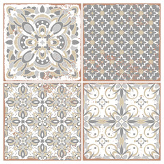 Traditional ornate portuguese tiles azulejos. Vintage pattern for textile design. Geometric mosaic, majolica. Seamless geometric pattern. Vector decorative background. Vintage floral pattern.