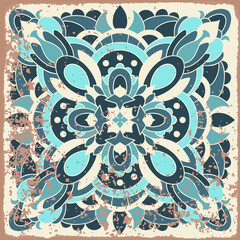 Traditional ornate portuguese tiles azulejos. Vintage pattern for textile design. Geometric mosaic, majolica. Seamless geometric pattern. Vector decorative background. Vintage floral pattern.