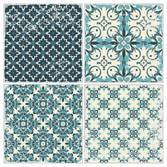 Traditional ornate portuguese tiles azulejos. Vintage pattern for textile design. Geometric mosaic, majolica. Seamless geometric pattern. Vector decorative background. Vintage floral pattern.