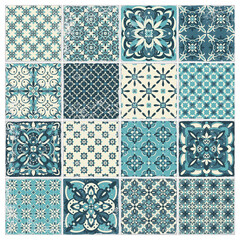 Traditional ornate portuguese tiles azulejos. Vintage pattern for textile design. Geometric mosaic, majolica. Seamless geometric pattern. Vector decorative background. Vintage floral pattern. - 494199485