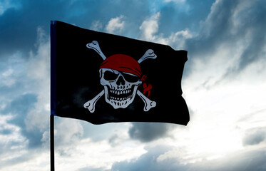 Pirate flag against storm sky