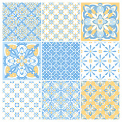 Traditional ornate portuguese tiles azulejos. Vintage pattern for textile design. Geometric mosaic, majolica. Seamless geometric pattern. Vector decorative background. Vintage floral pattern.