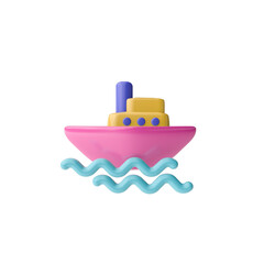 3d render illustration of small boat on the waves. Modern trendy design. Simple icon for web and app. Isolated on white background.