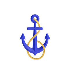 3d render illustration of anchor and rope. Modern trendy design. Simple icon for web and app. Isolated on white background. © Olya Fedorova