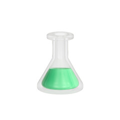 3d render illustration of laboratory flask with liquid. Modern trendy design. Simple icon for web and app. Isolated on white background.