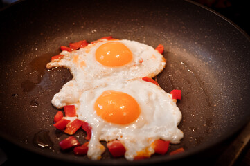 fried eggs in a pan
