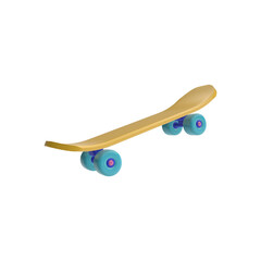 3d render illustration of skateboard. Sports theme. Modern trendy design. Simple icon for web and app. Isolated on white background.