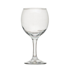 Empty transparent glass cup, shot glass, glass for wine, whiskey, cognac, martini, beer, juice and other drinks, isolated on white background. Dishes for bar, restaurant, pub.
