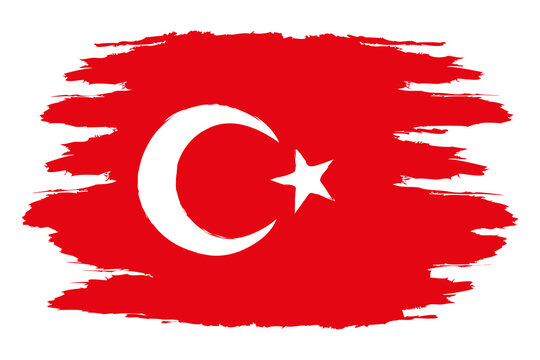 Flag Turkey. Brush painted flag Turkey. Turkey flag with grunge texture.
