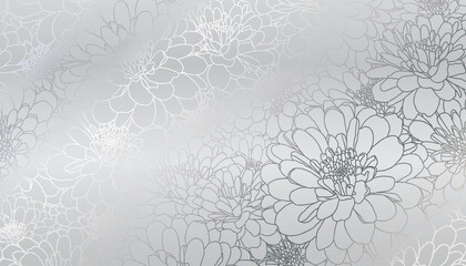 Luxurious art deco silver chrysanthemum flowers hand drawn line art. Wallpaper design for print, poster, cover, banner, fabric, invitation. Digital vector illustration..