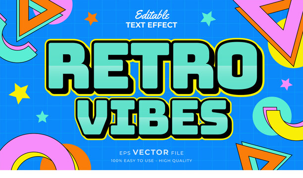 Editable text style effect - retro old school cartoon text in groovy style theme