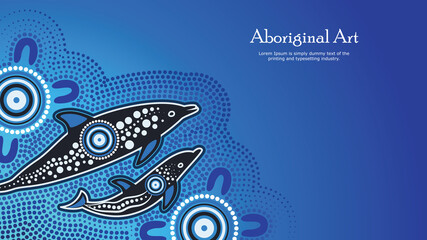 Aboriginal dot art poster design with mother and baby dolphin