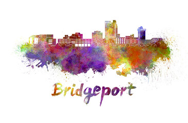 Bridgeport skyline in watercolor