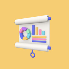 3d render illustration screen with presentation graphs and statistics. Modern trendy design. Icon for app and web.