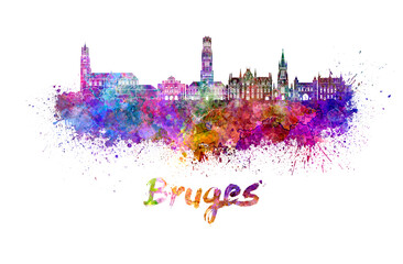 Naklejka premium Bruges skyline in watercolor