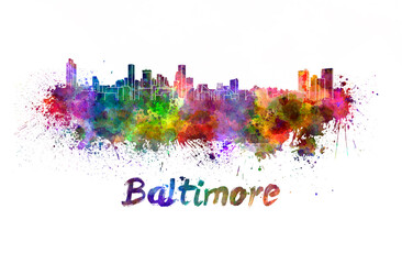 Baltimore skyline in watercolor