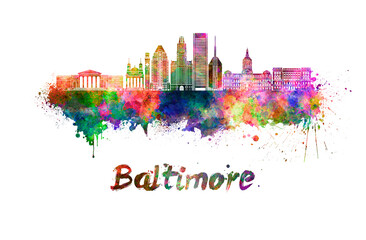 Baltimore skyline in watercolor - obrazy, fototapety, plakaty