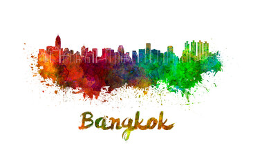 Bangkok skyline in watercolor