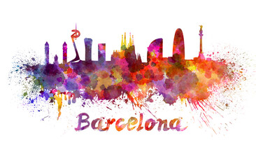 Barcelona skyline in watercolor - obrazy, fototapety, plakaty