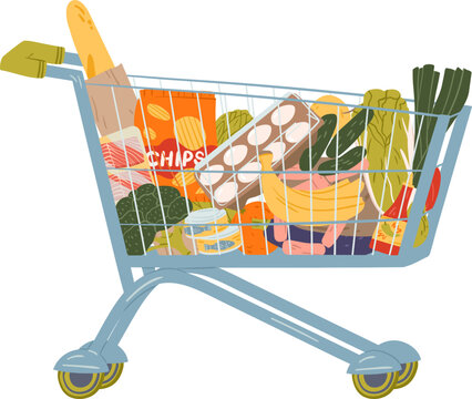 Shopping Cart Full of Food and Drink Illustration