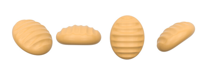 3d render illustration of bun. Simple icon for web and app. View from different sides. Isolated on blue background. Modern trendy design.