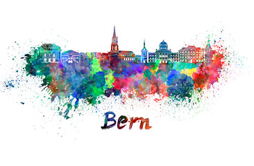 Bern skyline in watercolor - obrazy, fototapety, plakaty