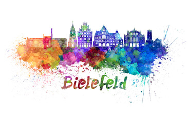 Bielefeld skyline in watercolor