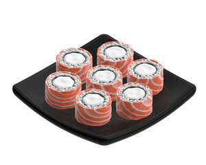 3d render illustration of rolls with salmon. Modern trendy design. Simple icon for web and app.