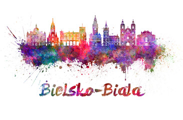Bielsko-Biala skyline in watercolor