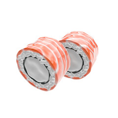 3d render illustration of rolls with salmon. Modern trendy design. Simple icon.