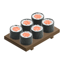 3d render illustration of rolls with salmon. Modern trendy design. Simple icon for web and app