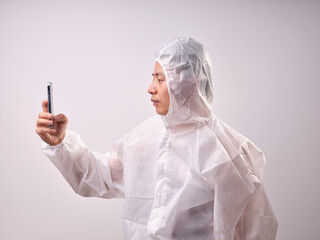 A man in protective clothing ...