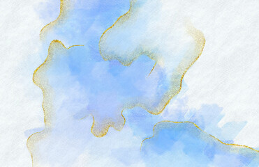 abstract blue and gold watercolor background with space for text