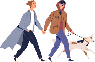 Homosexual Male Couple Walking with Dog Illustration